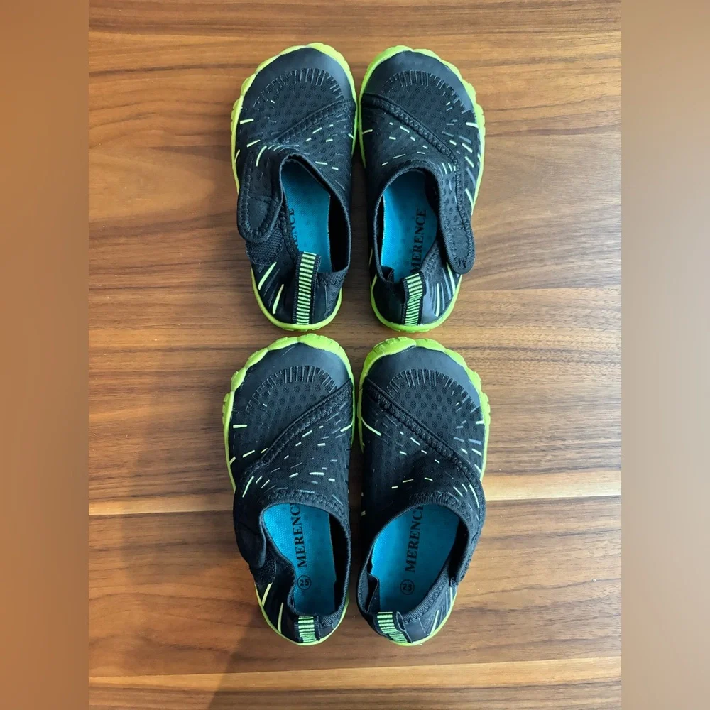 Black and green water shoes
